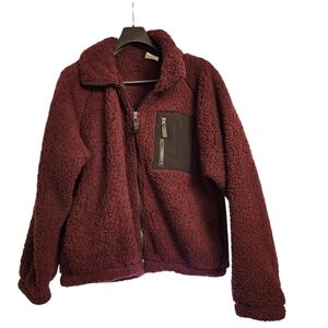 SAGE COLLECTIVE WOMENS BURGANDY SHERPA FLEECE PULLOVER SIZE XL NWT